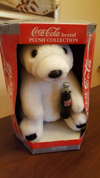 Coca Cola Plush Polar Bear Holding Coke Bottle.  1993