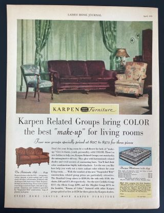 Vintage 1931 Karpen Furniture Parlor Couch Chairs Art Decor Print Ad 1930 