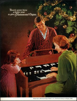 1965 Hammond L - 111 Organ Family Christmas Gift Tree Vintage Photo Print Ad Adl92