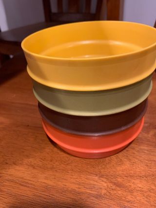 Vintage Tupperware Stackable Cereal Bowls Set Of 4 Harvest Colors W/o Lids