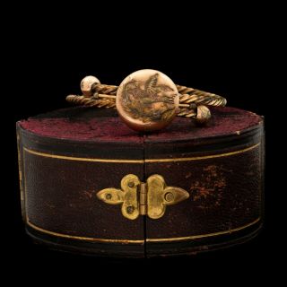 Antique Vintage Nouveau Gold Filled Gf Chased Bird Wedding Bangle Bracelet 18.  5g