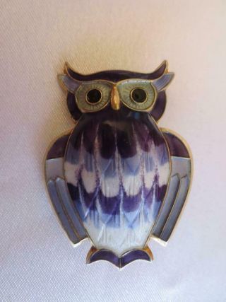 Vtg David - Andersen 925s Sterling Gold Vermeil/purple Enamel Owl Brooch 14 - 501