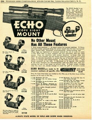1956 Print Ad Of Echo Rifle Scope Sight Mount