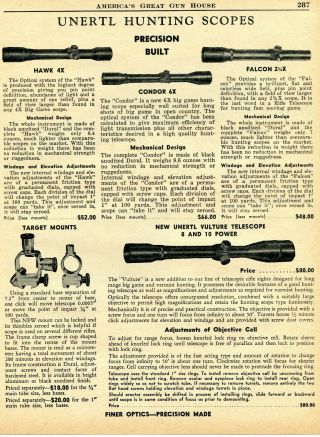 1956 Print Ad Of Unertl Hunting Rifle Scopes Hawk,  Condor,  Falcon,  Vulture