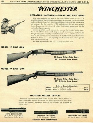 1956 Print Ad Of Winchester Model 12 & 97 Riot Gun Shotgun