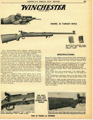 1956 Print Ad Of Winchester Model 52 Rifle Target Standard Heavyweight Bull Gun