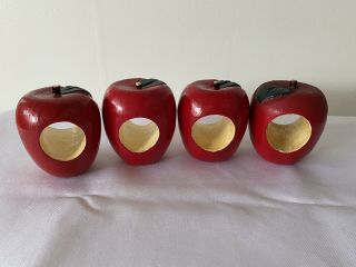 Vintage Wooden Apple Napkin Rings Set Of 4