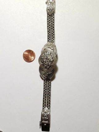 Vintage Sterling Silver Flower Bracelet 8 Inches Long