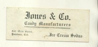 Jones & Company Candy Manufacturers Petaluma Ca Trade Card