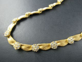Vintage Trifari Gold Tone Clear Rhinestones Necklace Choker 16 " (m1)