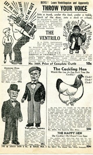 1940 Small Print Ad Of Dummy Dan Talkative Tommy,  The Ventrilo Ventriloquism