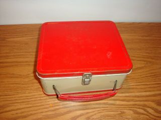 Vintage Aladdin Industries Plain Red And Tan Lunch Box With Thermos Made In Usa