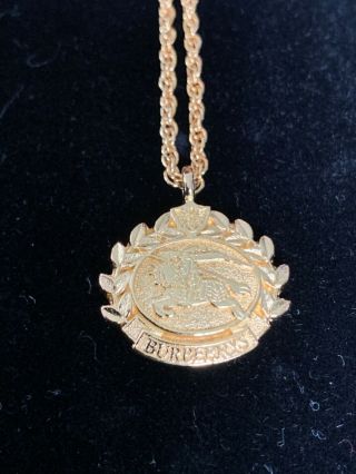 Nwt Vintage Burberry Of London Gold Plated Knight And Horse Logo Necklace