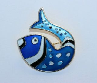 D - A David Andersen Norway Sterling Silver Enamel Fish Pin Brooch
