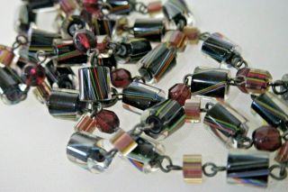 Vintage Mid Century Murano Ribbon Latticino Millefiori Glass Bead Necklace 2