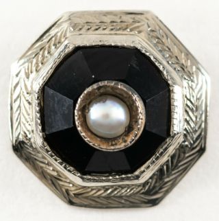 Antique Art Deco 18k White Gold Onyx Stick Pin W Pearl