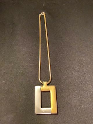 Vtg Lanvin Paris Modernist Geometric Chunk Gold Silver Tone Pendant & Necklace