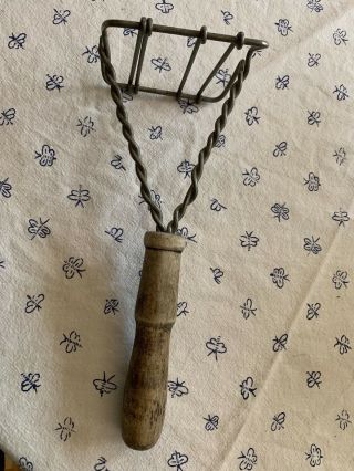 Antique Potato Masher Square Twisted Wire Wooden Handle