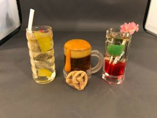 Vintage Set Of Three Cocktail Resin Refrigerator Magnets