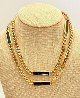Givenchy Signed Vtg Heavy Gold Chain & Black Enamel 36 " Statement Necklace Nos