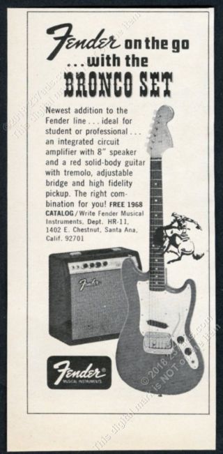 1967 Fender Bronco Guitar Amp Photo Vintage Print Ad