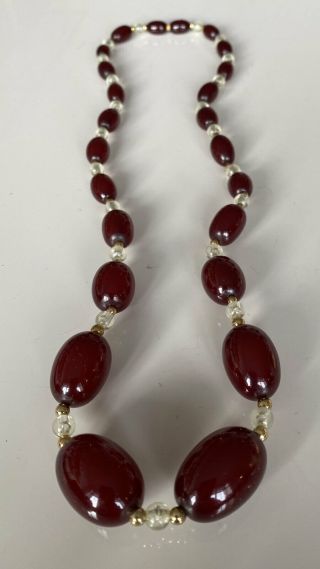 Antique Art Deco Marbled Bakelite Cherry Amber Bead Necklace 45g