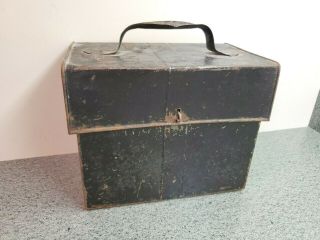 Unique Vintage Antique Tin Metal Black Lunch Box Pail Bucket