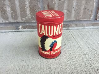 Calumet Double Acting Baking Powder Tin W/indian Chief Red Can 8 Oz