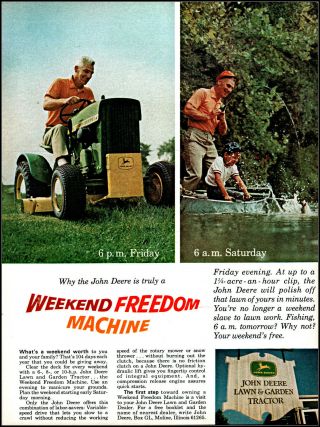 1967 John Deere Lawn & Garden Tractor Dad Son Fishing Vintage Photo Print Ad S11
