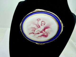 Large Antique Gold Filled Baby Cherub Painted Porcelain Pin,  Brooch,  Cameo