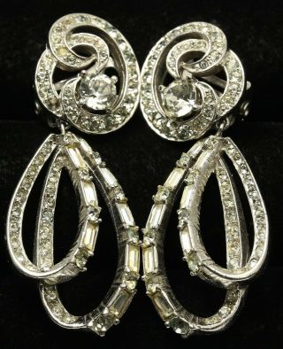 Vintage Marcel Boucher Art Deco Style Crystal Rhinestone Dangle Clip Earrings