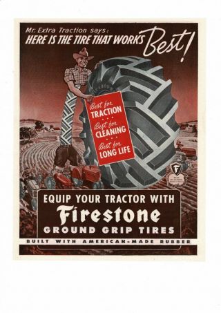 Vintage Old Firestone Rubber Tractor Tires Mr.  Extra Traction Farm Ad Print B539