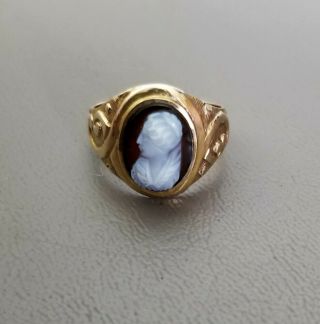 Lovely Antique Vtg 10k Gold Cameo Baby Ring - Use As Pendant For Charm Necklace
