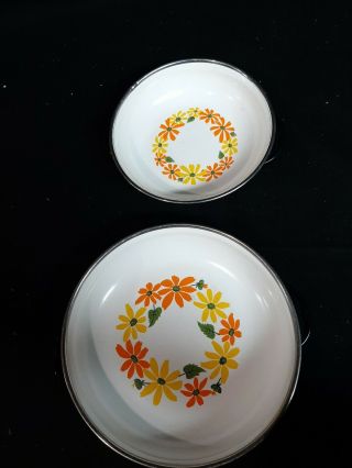2 Ekco Country Garden Vintage Porcelain Clad 8 