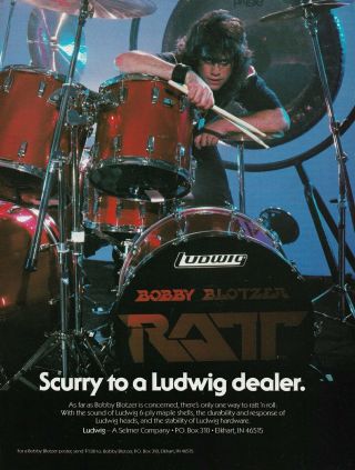 Ratt Bobby Blotzer Ludwig Drums 1986 8x11 Promo Poster Ad