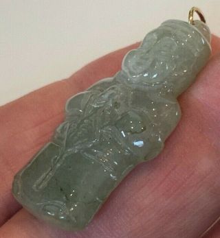 Rare Antique Chinese Cavred Jade Pendant Buddha With 9ct Gold Bale Ring