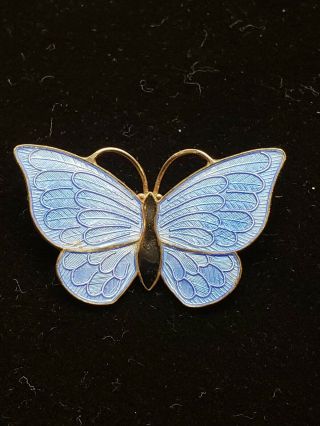 Vintage Sterling Silver And Blue Enamel Butterfly Pin Brooch Denmark Vb