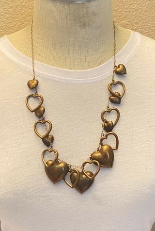 Vtg Pididdly Links Kingston Ny Puffy Heart Collar Necklace Iconic Statement Huge