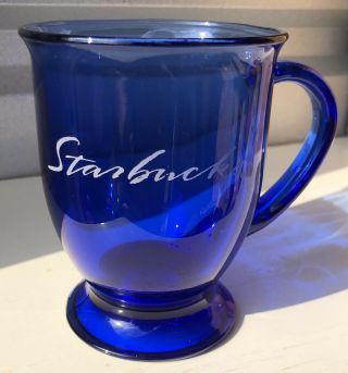 Starbucks Anchor Hocking Cobalt Blue Glass Pedestal Mug Coffee Cup 16oz