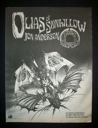 Jon Anderson Olias Of Sunhillow 1976 Short Print Poster Type Ad - Yes Solo Album