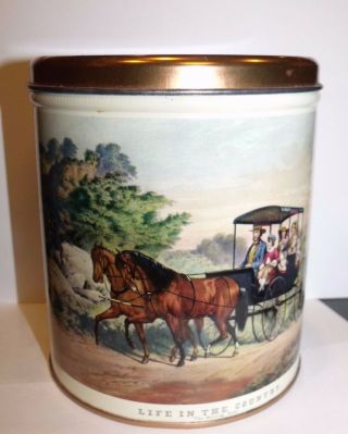 Vintage Currier & Ives Life In The Country Tin Canister Decoware From A&p