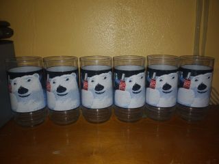 Vtg Holiday Christmas Set 6 Coca Cola Polar Bear Always Cool Drinking Glass Cups