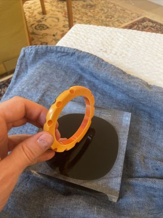 Unique Two Tone Orange Bakelite Bracelet With Cutaways Contrast Butterscotch