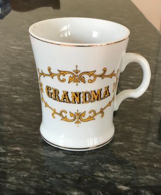 Vintage White Gold Trim Grandma Coffee Mug Knobler Japan Grandmother Cup