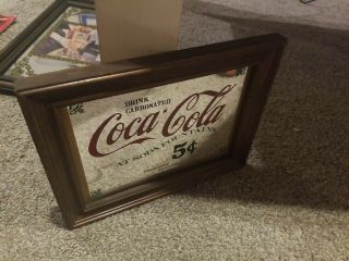 Vintage Rare Coca Cola Bar Mirror Sign Advertising Soda Wood Frame Display