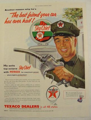 1955 Texaco Service Station Man Gas Pump Texaco Uniform Print Ad