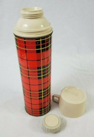 Vintage Thermos Co Brand Red Plaid Vacuum Bottle Quart Size 13 " Tall King Seeley
