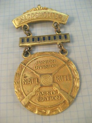 Vintage Nra National Rifle Association Jr Division Sharpshooter Medal Pin 27b