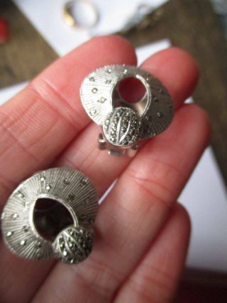 Art Deco Theodor Fahrner Sterling Silver Marcasite Signed Clip On Earrings 1930s