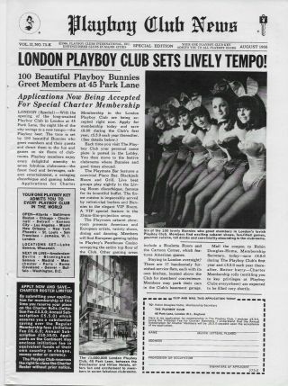1966 London Playboy Club Charter Membership Key 100 Bunnies Print Ad